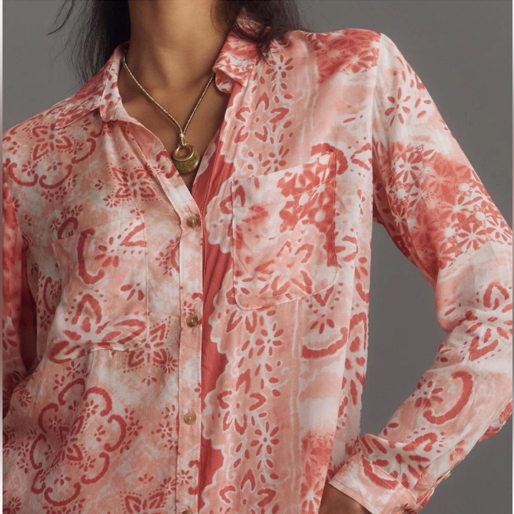 Pilcro x Anthropologie ROMY Floral Buttondown Top Size Small